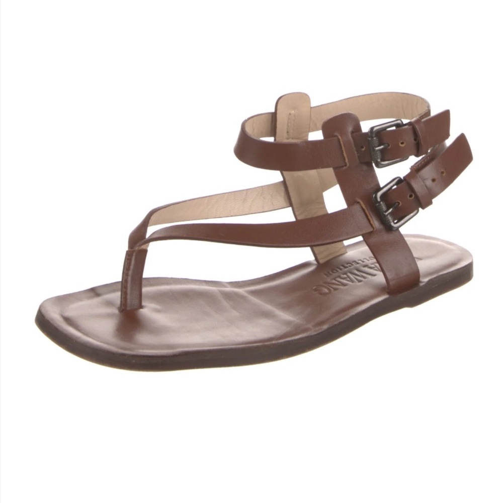 Vera Wang Collection Runway Alena Brown Leather Ankle buckle Sandals